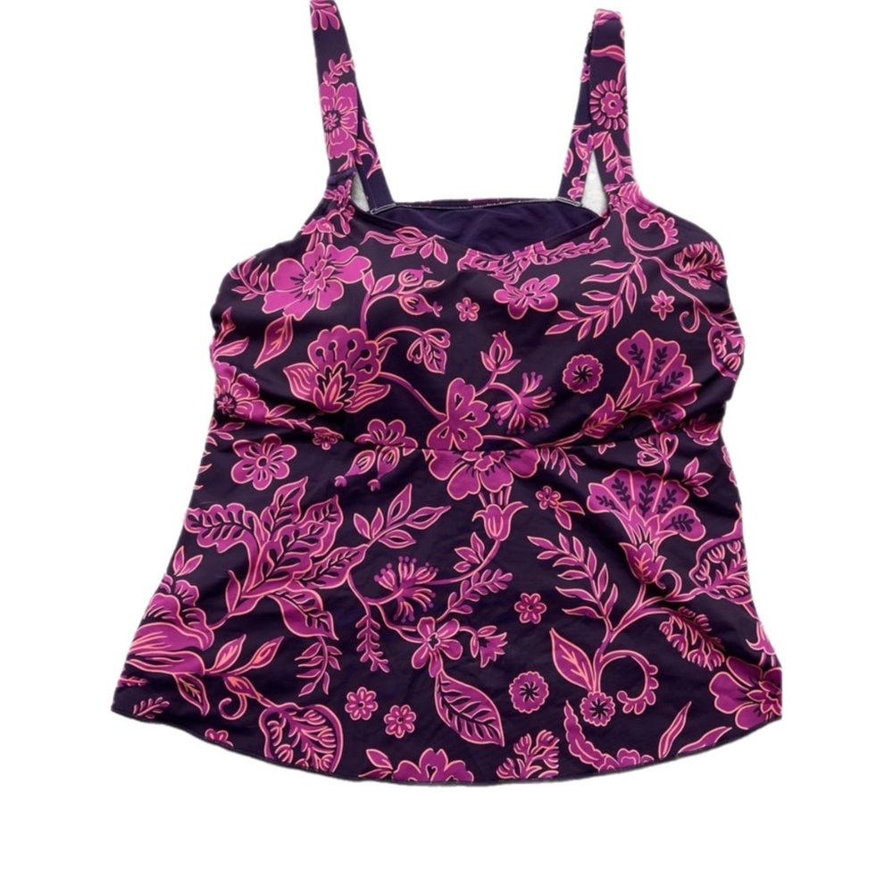 Lands’ End Tankini Swim Top Purple Pink Floral Empire Waist Plus Size - Picture 2 of 11
